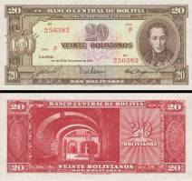 *20 Bolivianos Bolívia 1945, P140a UNC - Kliknutím na obrázok zatvorte -